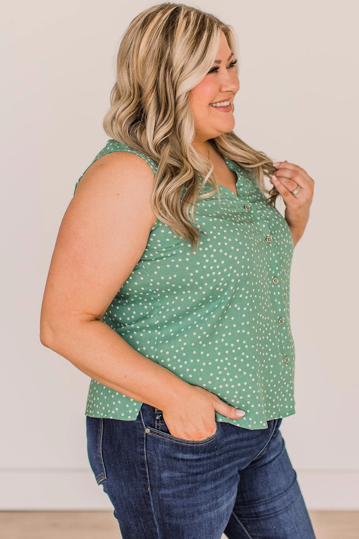 With Confidence Polka Dot Tank Top- Sage