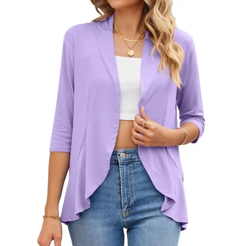 Women's Cardigan Half Sleeve Blouses Patchwork Casual Solid Color