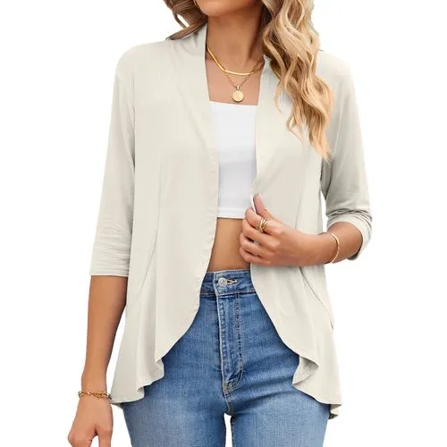 Women's Cardigan Half Sleeve Blouses Patchwork Casual Solid Color