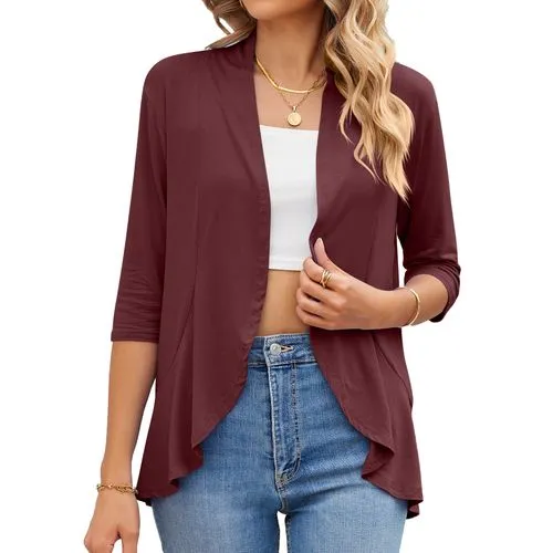 Women's Cardigan Half Sleeve Blouses Patchwork Casual Solid Color