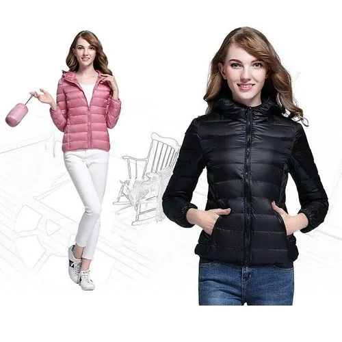 Women's Casual Solid Color Zipper Coat Down Jacket