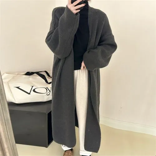 Women's Elegant Streetwear Solid Color Placket Cardigan Sweater Coat