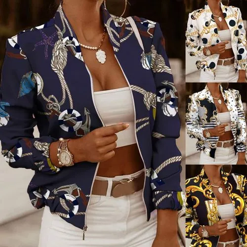 Women's Fashion Printing Printing Zipper Coat Casual Jacket