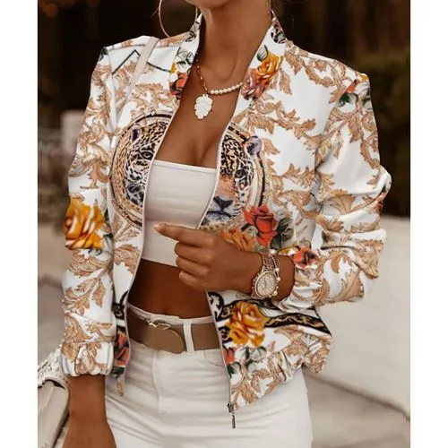 Women's Fashion Printing Printing Zipper Coat Casual Jacket