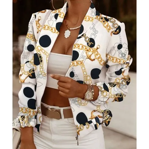 Women's Fashion Printing Printing Zipper Coat Casual Jacket