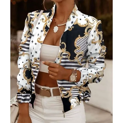 Women's Fashion Printing Printing Zipper Coat Casual Jacket