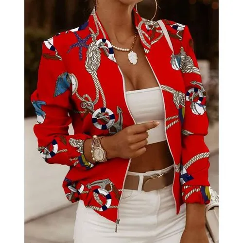 Women's Fashion Printing Printing Zipper Coat Casual Jacket