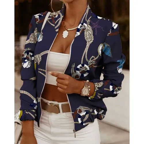 Women's Fashion Printing Printing Zipper Coat Casual Jacket