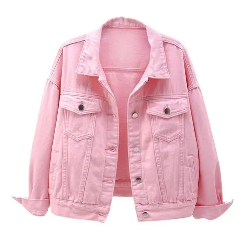 Women's Fashion Solid Color Washed Button Single Breasted Coat Denim Jacket