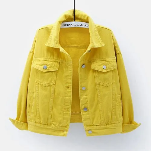 Women's Fashion Solid Color Washed Button Single Breasted Coat Denim Jacket