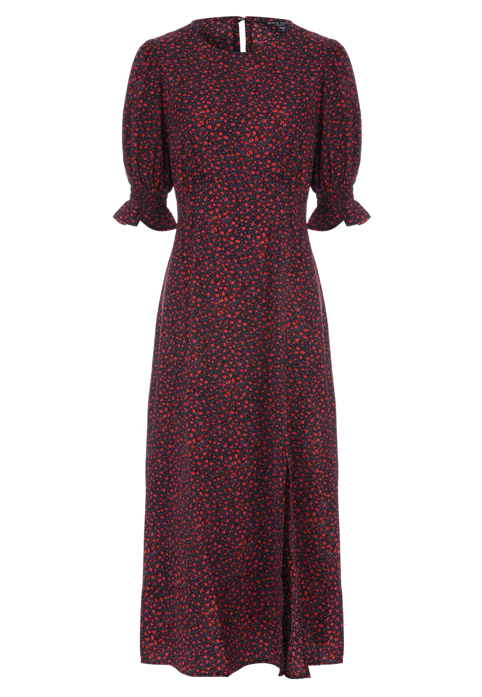 Womens Red Floral Print Midi Dress