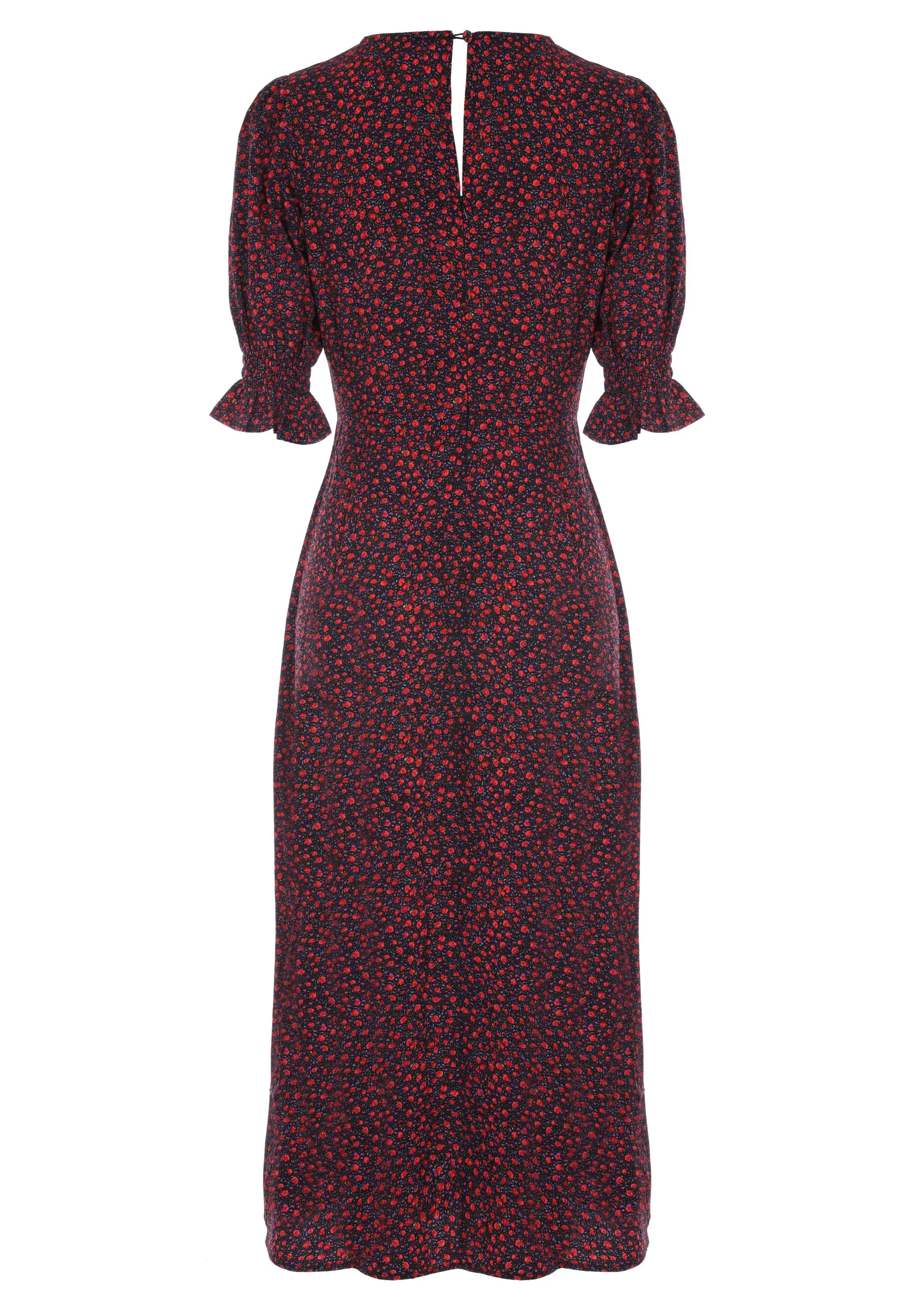 Womens Red Floral Print Midi Dress