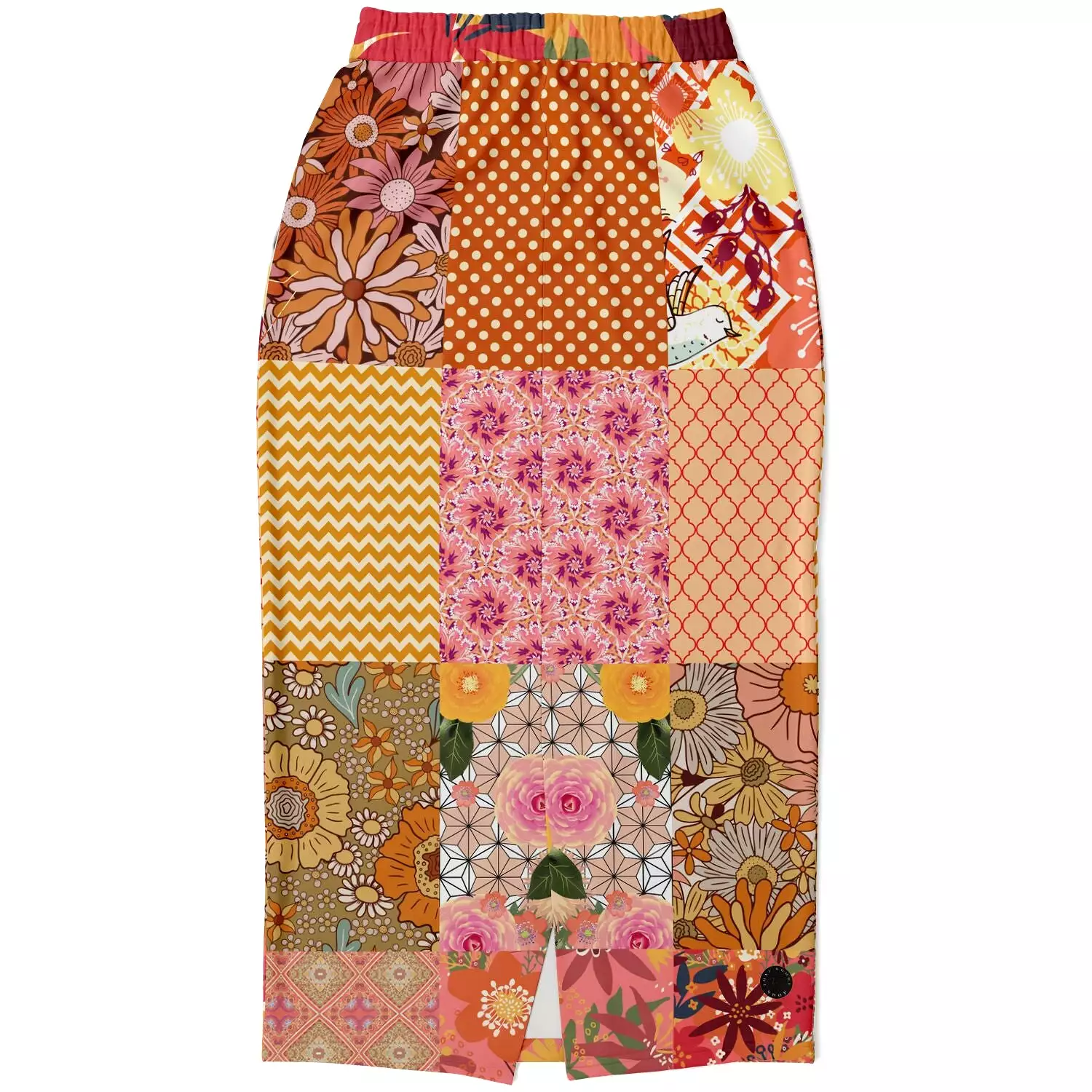 Yogananda Red Floral Patchwork Eco-Poly Long Pocket Skirt