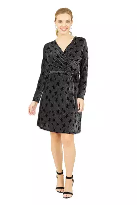 Yumi Black Glitter Star Wrap Dress